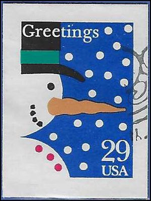 #2799 29c Christmas Greetings Snowman 1993 Used