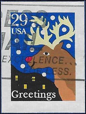 #2802 29c Christmas Greetings Red Nosed Reindeer 1993 Used