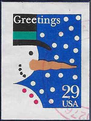 #2799 29c Christmas Greetings Snowman 1993 Used