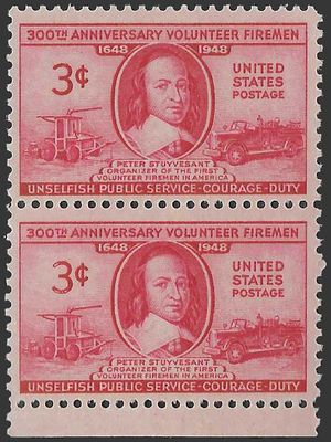 # 971 3c 300th Anniversary Volunteer Firemen 1948 Mint NH Attached Pair