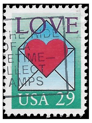 #2618 29c Love Heart in Envelope 1992 Used