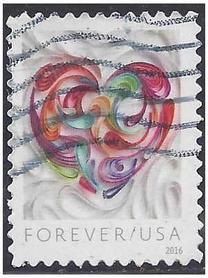 #5036 (49c Forever) Quilled Paper Heart 2016 Used