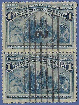 # 230 1c Columbian Exposition Columbus in Sight of Land Pair 1893 Used Number Cancel