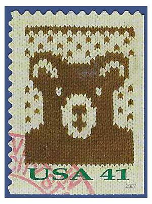 #4210 41c Holiday Knits Knit Bear Booklet Single 2007 Used