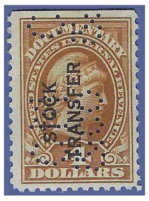 Scott RD 15 $4.00 Stock Transfer Stamp: Liberty 1918-22 Used Perfin