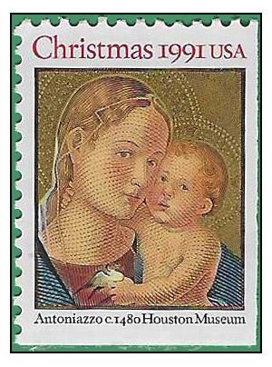 #2578a 29c Madonna and Child Booklet Single 1991 Mint NH