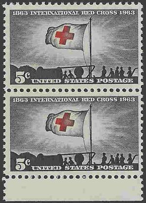 #1239 5c Red Cross Centenary 1963 Mint NH Attached Pair