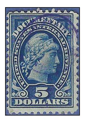 Scott R244 $5.00 Internal Revenue Documentary 1917-33 Used