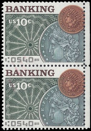 #1577 10c Banking Attached Pair 1975 Used