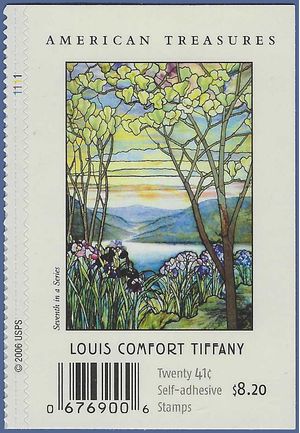 #4165 41c Louis Comfort Tiffany Booklet Header Block/4 P# 2007 Mint NH