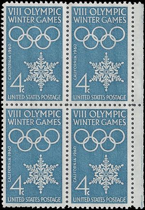 #1146 4c 8th Olympic Winter Games Block/4 1960 Mint NH