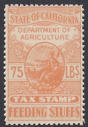 California SRS# FE5e 75lb Feeding Stuffs Tax Stamp Unused NH OG