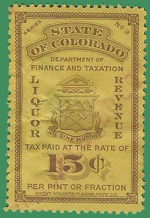Colorado State Revenue SRS #WL14 13c Wine and Liquor Use Tax 1934 Used Faults