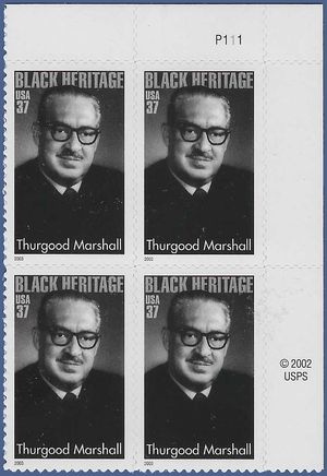 #3746 37c Black Heritage Thurgood Marshall PB/4 2003 Mint NH