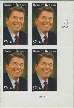 #3897 37c Ronald Reagan PB/4 2005 Mint NH