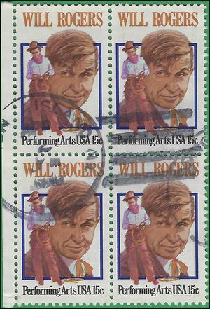 #1801 15c Performing Arts Will Rogers Block/4 1979 Used