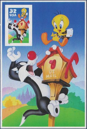 #3204c 32c Sylvester & Tweety Pane of 1 1998 Mint NH