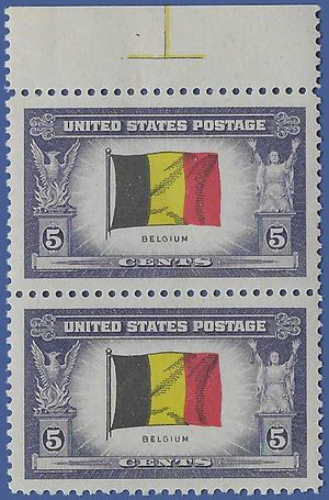 # 914 Overrun Countries Belgium 1943 Mint NH Pair w/Guide Markings