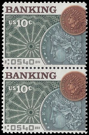 #1577 10c Banking Attached Pair 1975 Used