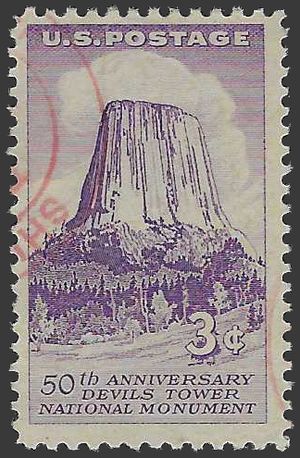 #1084 3c Devil's Tower National Monument 1956 Used