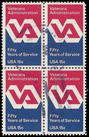 #1825 15c Veterans Administration Block/4 1980 Used