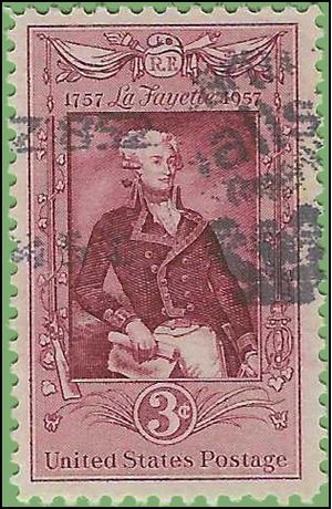 #1097 3c Marquis de Lafayette Bicentenary 1957 Used