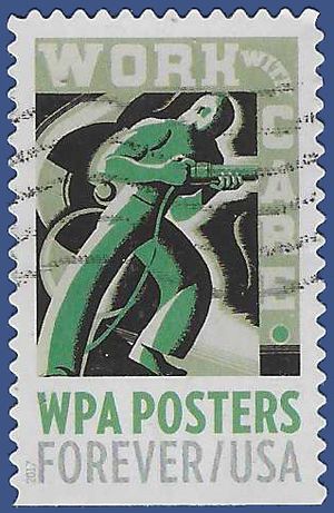 #5187 (49c Forever) WPA Posters Work with Care 2017 Used