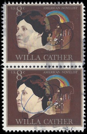 #1487 8c American Arts Willa Cather 1973 Used Attached Pair