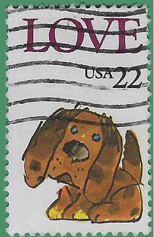 #2202 22c Puppy Love 1986 Used