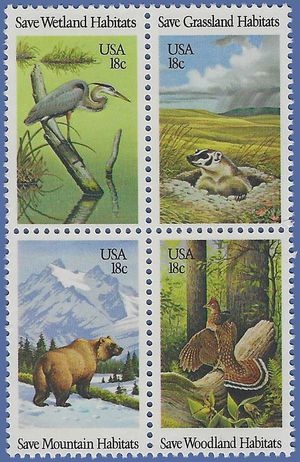 #1921-1924 18c Preservation of Wildlife Habitats Block/4 1981 Mint NH