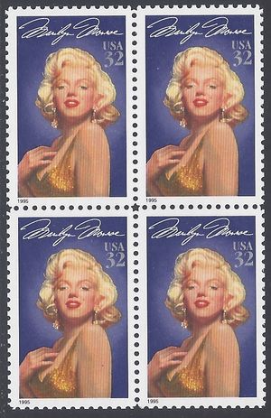 #2967 32c Legends of Hollywood Marilyn Monroe Block/4 1995 Mint NH