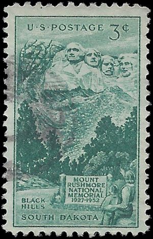 #1011 3c 25th Anniversary Mount Rushmore Memorial 1952 Used