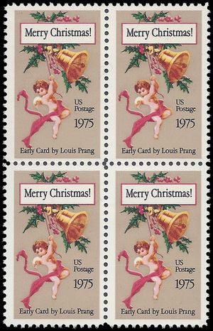 #1580c 10c Christmas Card, by Louis Prang 10.9 Perf Block/4 1975 Mint NH
