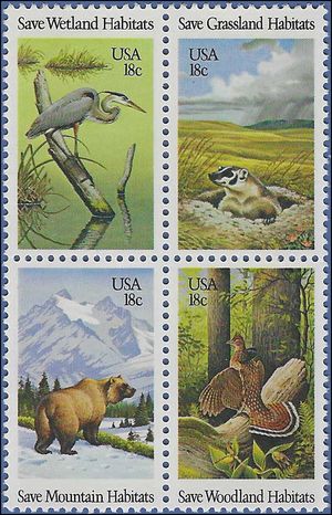 #1921-1924 18c Preservation of Wildlife Habitats Block/4 1981 Mint NH