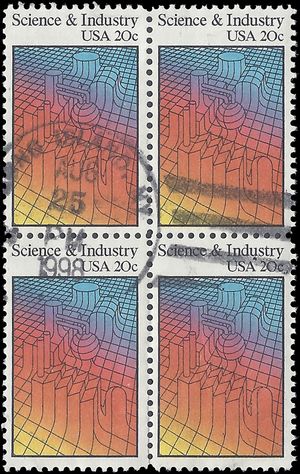 #2031 20c Science & Industry 1983 Used Block of 4 CDS