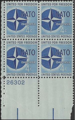 #1127 4c 10th Anniversary of NATO PB/4 1959 Mint NH