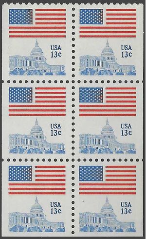 #1623 13c Flag Over Capital Booklet Block/6 11x10.5 1977 Mint NH