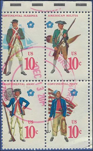 #1565-1568 10c Military Uniforms Block of 4 1975 Used