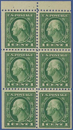 # 498e 1c George Washington Booklet Pane of 6 1917 Mint NH