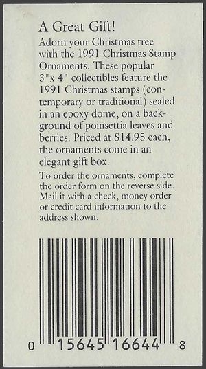 BK194 Unexploded Booklet of 5 Panes/Designs Christmas Santa 1991 Mint NH
