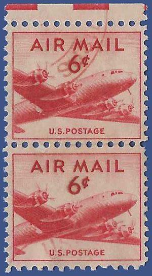 Scott C 39 5c US Airmail DC-4 Skymaster Attached Pair 1949 Used