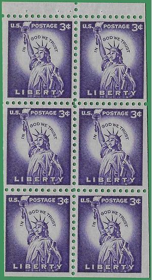 #1035a 3c Statue of Liberty Booklet Pane/6 1954 Mint NH