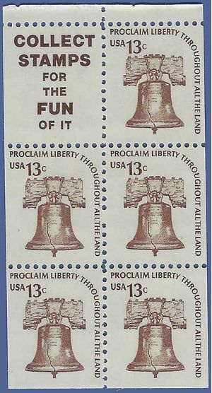 #1595d Americana Issue Liberty Bell Booklet pane of 5 + Label 1976 Mint NH