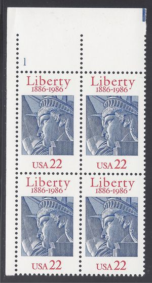 #2224 22c 100th Anniv Statue of Liberty Plate Block of 4 1986 Mint NH