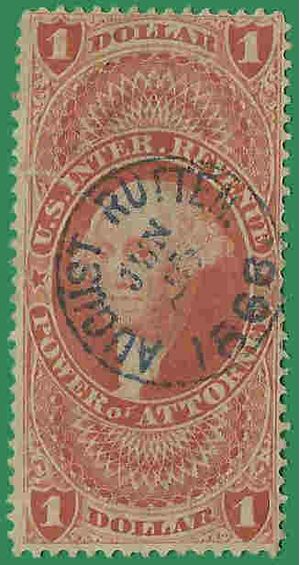 Scott R 75c $1.00 Internal Revenue Power of Attorney 1862-1871 Used Tear CDS