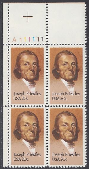 #2038 20c Joseph Priestley PB/4 1983 Mint NH