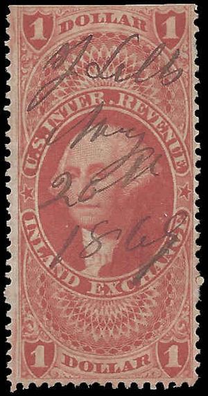 Scott R 69c $1.00 US Internal Revenue - Inland Exchange 1862-1871 Used