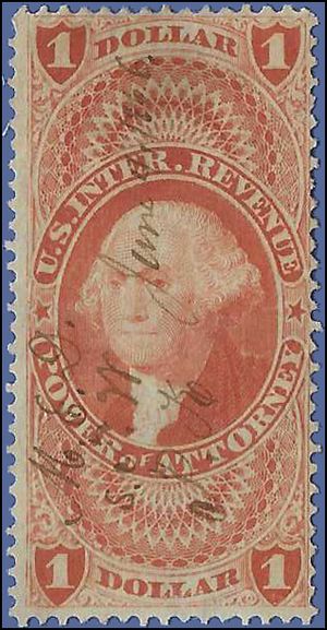 Scott R 75c $1.00 Internal Revenue Power of Attorney 1862-1871 Used