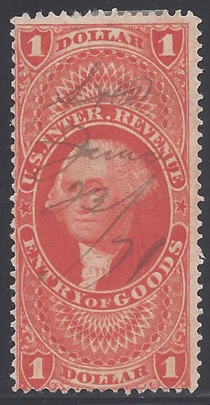 Scott R 67c $1.00 Internal Revenue Entry of Goods 1862-1871 Used HR