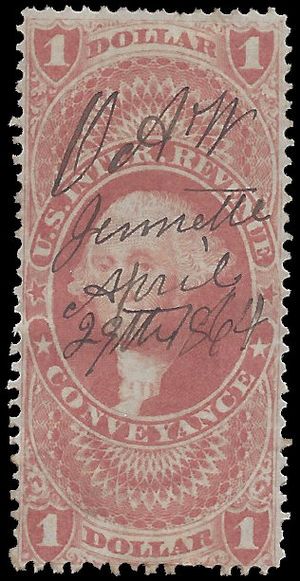 Scott R 66c $1.00 Internal Revenue Conveyance 1862-1871 Used
